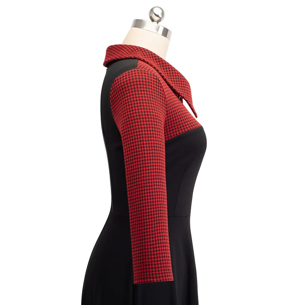 Vestidos ropa mujer, зимнее платье, женское платье с отворотом, рукав 3/4, церковный Алин, цветной блок, для работы, рождественское платье, вечерние, бодикон, официальное