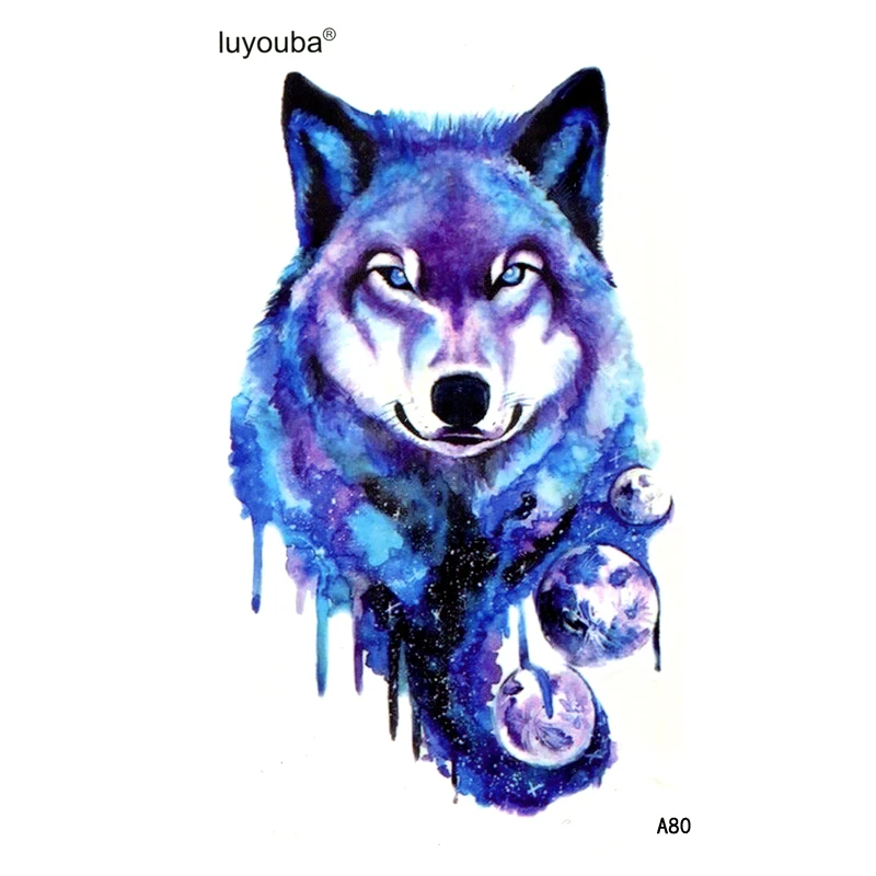 Blauer Wolf Wasserdicht Temporäre Tätowierung Männer Schönheit Henna Flash Tattoo Tatuajes Tattoo Kinder Aufkleber Temporäre Tattoos Ärmel – Detail 1