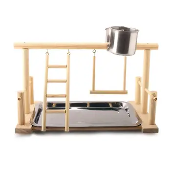 

2020 New Wood Parrot Playstand Perch Playstand Gym Stand Playpen Ladder with Feed Cups