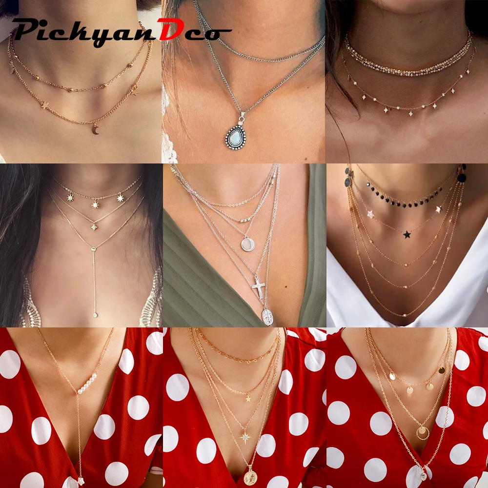 PickyanDco золотой слоистый кулон в виде звезды колье набор бохо вырезанная монета с