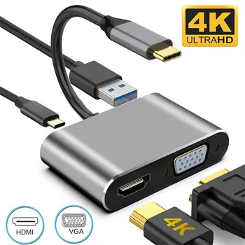 

4 in 1 USB C HDMI Type c to HDMI 4K Adapter VGA USB3.0 Audio video Converter PD 87W Fast charger For Macbook pro Samsung huawei