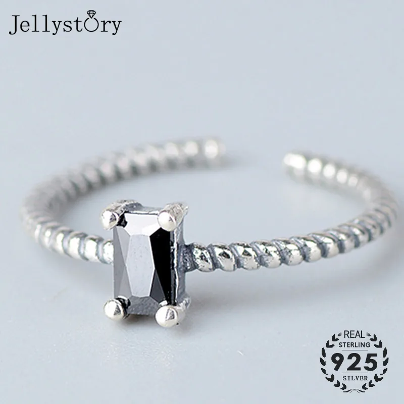 Jellystory Korean Style Adjustable Open Ring 925 Silver Rings with Rectangle Obsidian Gemstones Wedding Engagement Jewelry Gifts Jellystory Korean Style Adjustable Open Ring 925 Silver Rings with Rectangle Obsidian Gemstones Wedding Engagement Jewelry Gifts