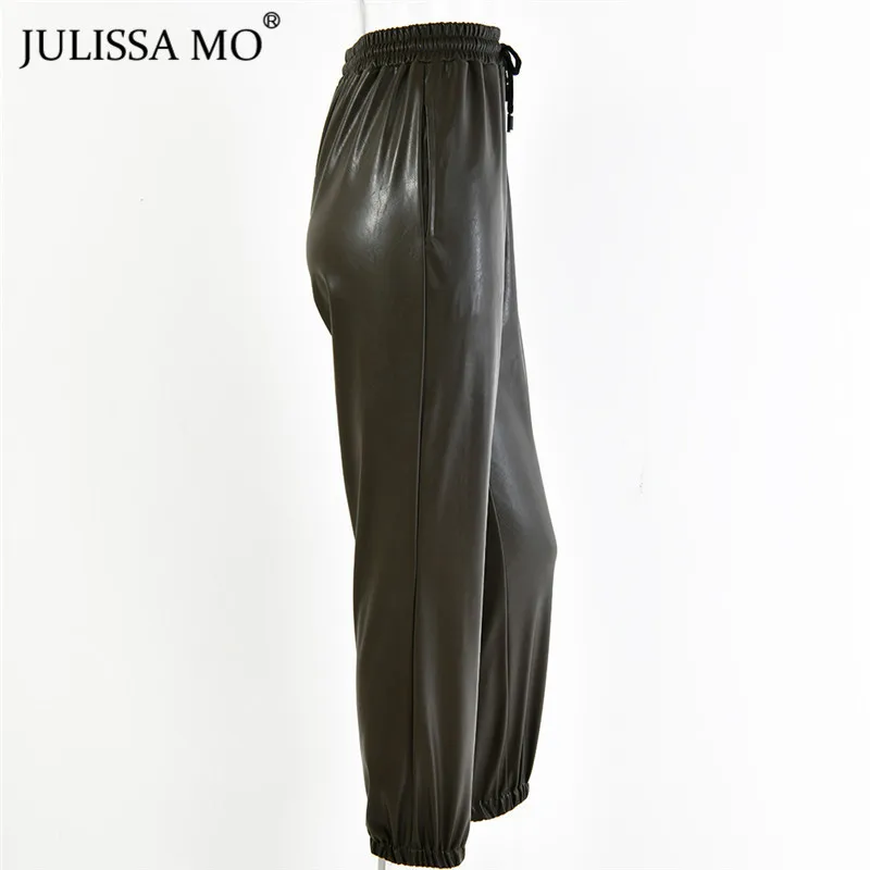JULISSA MO черные женские шаровары из искусственной кожи с высокой талией, эластичные меховые брюки из искусственного меха, повседневные уличные брюки на осень и зиму