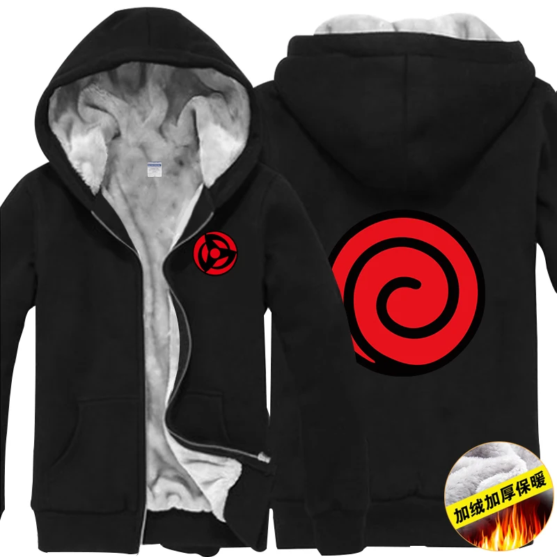 Новые зимние куртки, пальто Uzumaki Naruto, худи аниме SASUKE Uchiha с капюшоном, Толстые мужские толстовки на молнии