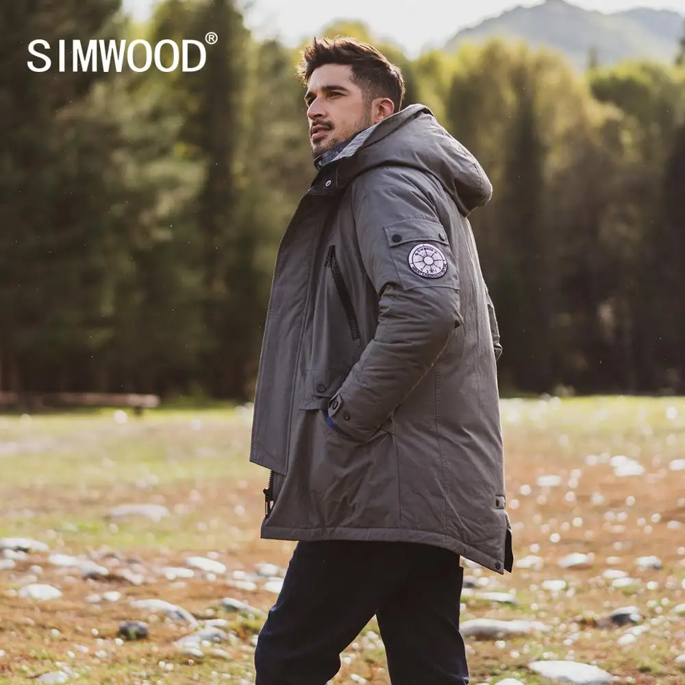 SIMWOOD Зимние новые пуховики мужские модные с капюшоном Длинные 90% белые пуховые парки размера плюс высококачественные куртки SI980617