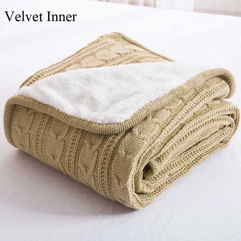 khaki velvet-A Плотное вязаное одеяло ручной работы, плотное трикотажное одеяло для взрослых, теплое зимнее одеяло для дивана, кровати, дома, розовое, серое одеяло, s 120x180 см - Цвет: khaki velvet-A