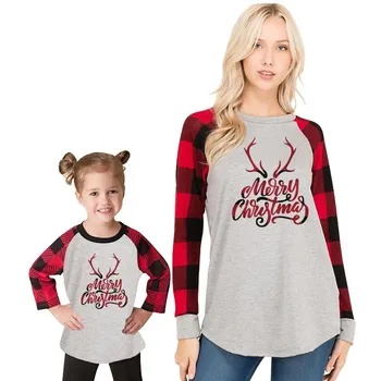 

Merry Christmas family matching clothes mother mummy daughter baby girl outfit look cartoon deer sweatshirt t shirt clothing
