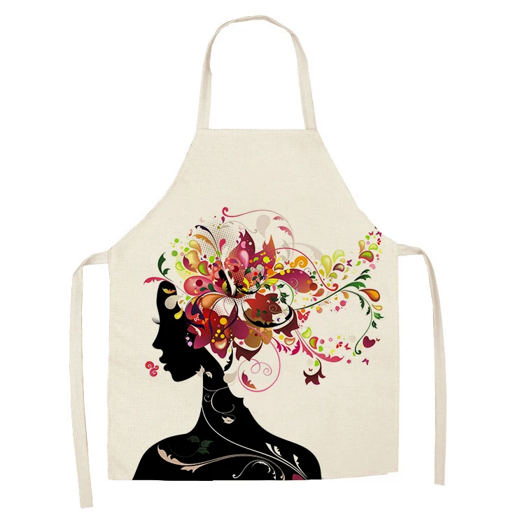 1Pcs Flower Butterfly Girl Printed Kitchen Aprons for Women Home Cooking Baking Waist Bib Cotton Linen Pinafore 55*68cm