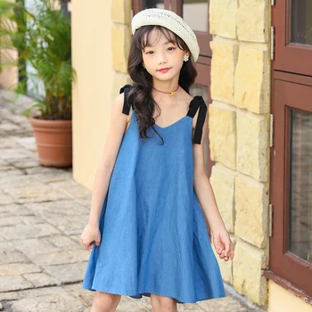 

New 2020 Summer Girls Dresses Personality Toddler Suspender Dress Children Sundress Beach Kids Jeans Dress for Girl Denim, #9025
