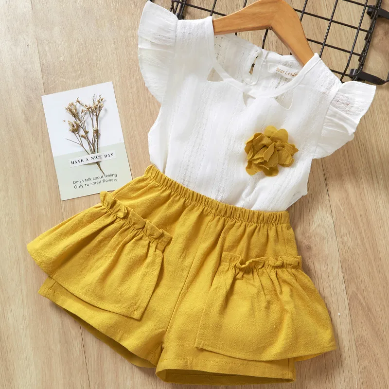 

Baby Girls Clothes Set 2019 Summer Flare Sleeve Children Clothing White T-shirt and Shorts for Girl Kids Clothes 2 5 6 Years