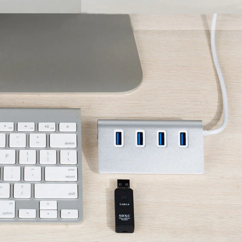 Алюминий сплава 4-портовый USB3.0 высокоскоростной подставка для концентратора мобильный жесткий диск USB флэш-накопитель считыватель для мобильного телефона Камера
