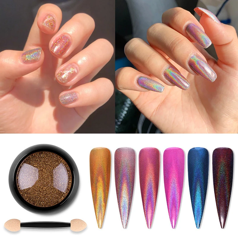 1 Box Glitter for Nails Holographic Dip Powder Mirror Polishing Chrome Pigments Nail Art Decorations Laser Dazzling Dust | Красота и