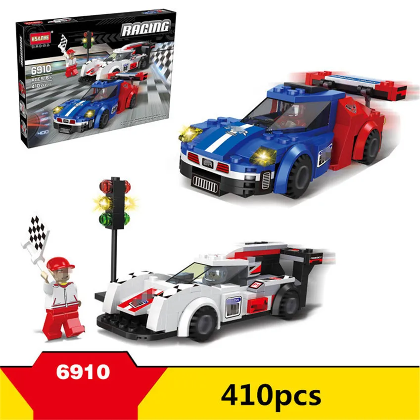 

Hsanhe 6910 racing car Series mini blue/white F1 Building Blocks Set Bricks DIY Educational car Toys with traffic light