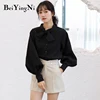 Beiyingni Fashion Casual Bow Tie Blouses Womens Tops Oversized Vintage Solid Color Shirts Female Autumn Winter Long Sleeve Blusa 4