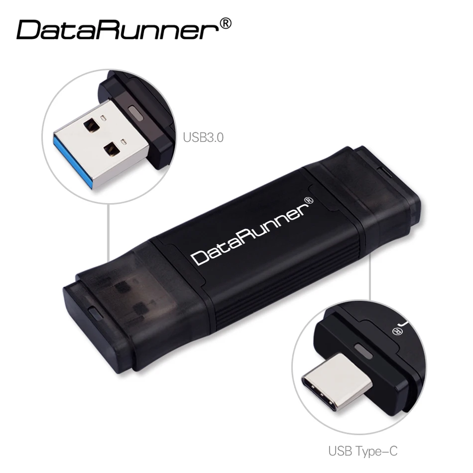 Черный DataRunner Тип C флеш-накопитель USB 3,0 256 ГБ 128 Гб 64 ГБ 32 ГБ флеш-накопитель внешний накопитель 512 ГБ USB накопитель для type-C/PC - Цвет: Черный