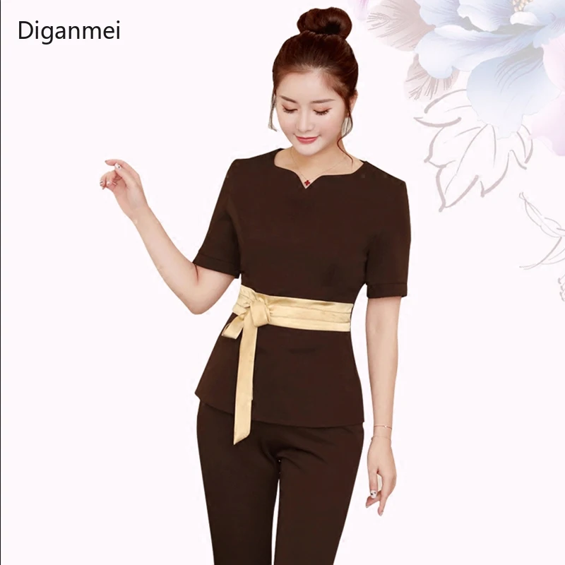 Summer blue short sleeve Beauty Uniform women Work clothing hotel Waiter work clothes Sauna foot bath Uniforms SPA Uniforms