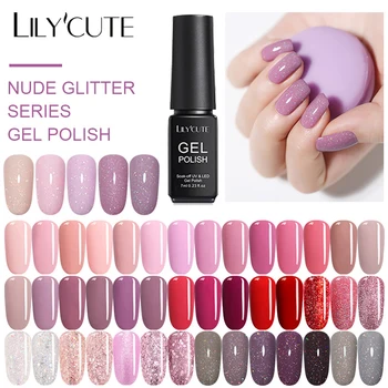 

LILYCUTE 7ml Gel Polish Nude Glitter UV Gel Semi Permanent Top Coat Soak Off Gel Varnish Nail Art