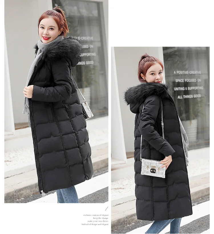 Cotton Hot Sale Solid Full Pockets Zippers Female Long Coat New Slim Parka Padded Jacket Winter Thick Warm Windbreaker