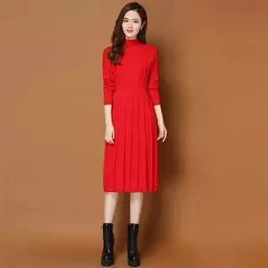 red Heydress осень зима однотонное трикотажное женское рождественское платье с высоким воротом А-силуэта женские платья на шнуровке с высокой талией vestidos - Цвет: red