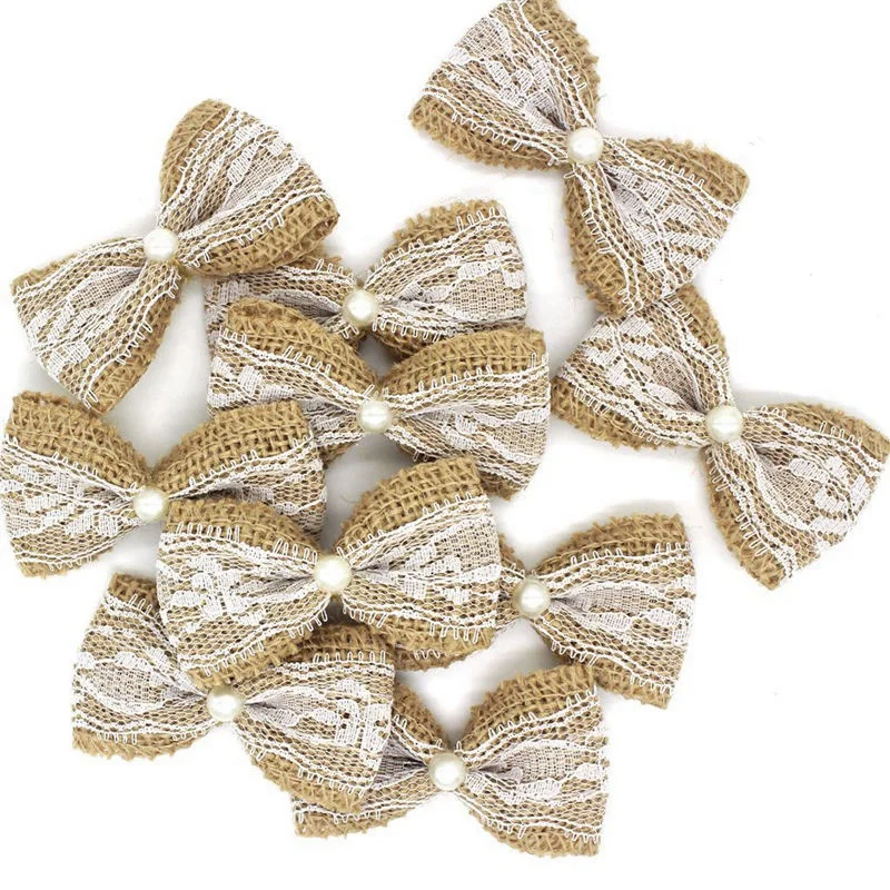ABUI-10Pcs, винтажная натуральная джутовая Мешковина, гессианские банты, кружевные ленты для свадебного украшения, деревенская Свадебная лента из джута, мешковины, бант