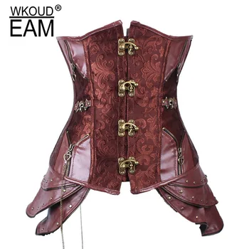 

WKOUD EAM 2020 New Spring Summer Hit Color Print Sexy Court Style Corset Women Fashion Corset Leather High Quality Tide PE024