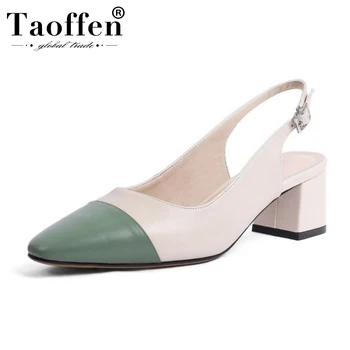 

Taoffen 2020 Office Ladies Real Leather Pumps Slip On Pointed Toe Buckle High Heel Shoes Women Brand Party Pumps Size 34-39