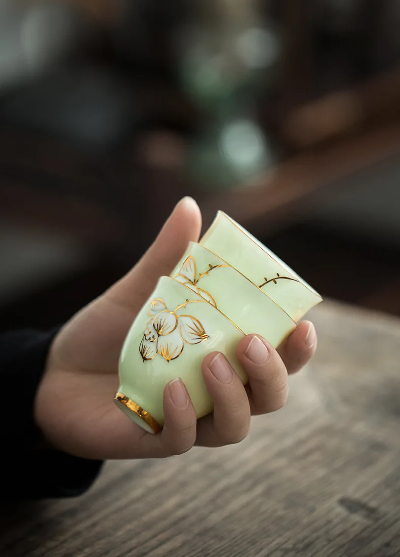 Celadon ручная роспись золотой керамический Кубок подарочный набор