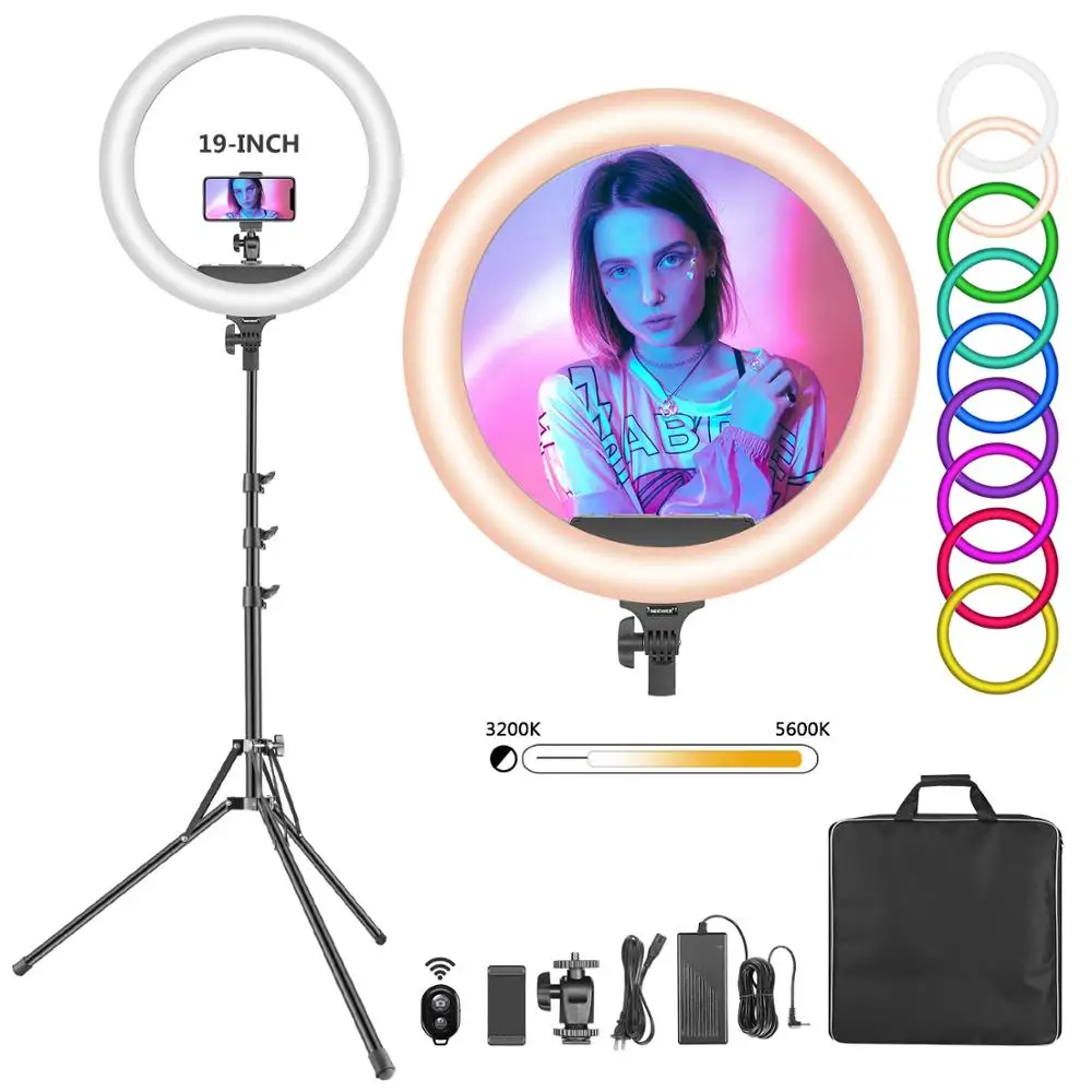 Светодиодный кольцевой светильник Neewer 19 дюймов RGB с подставкой 60 Вт двухцветная
