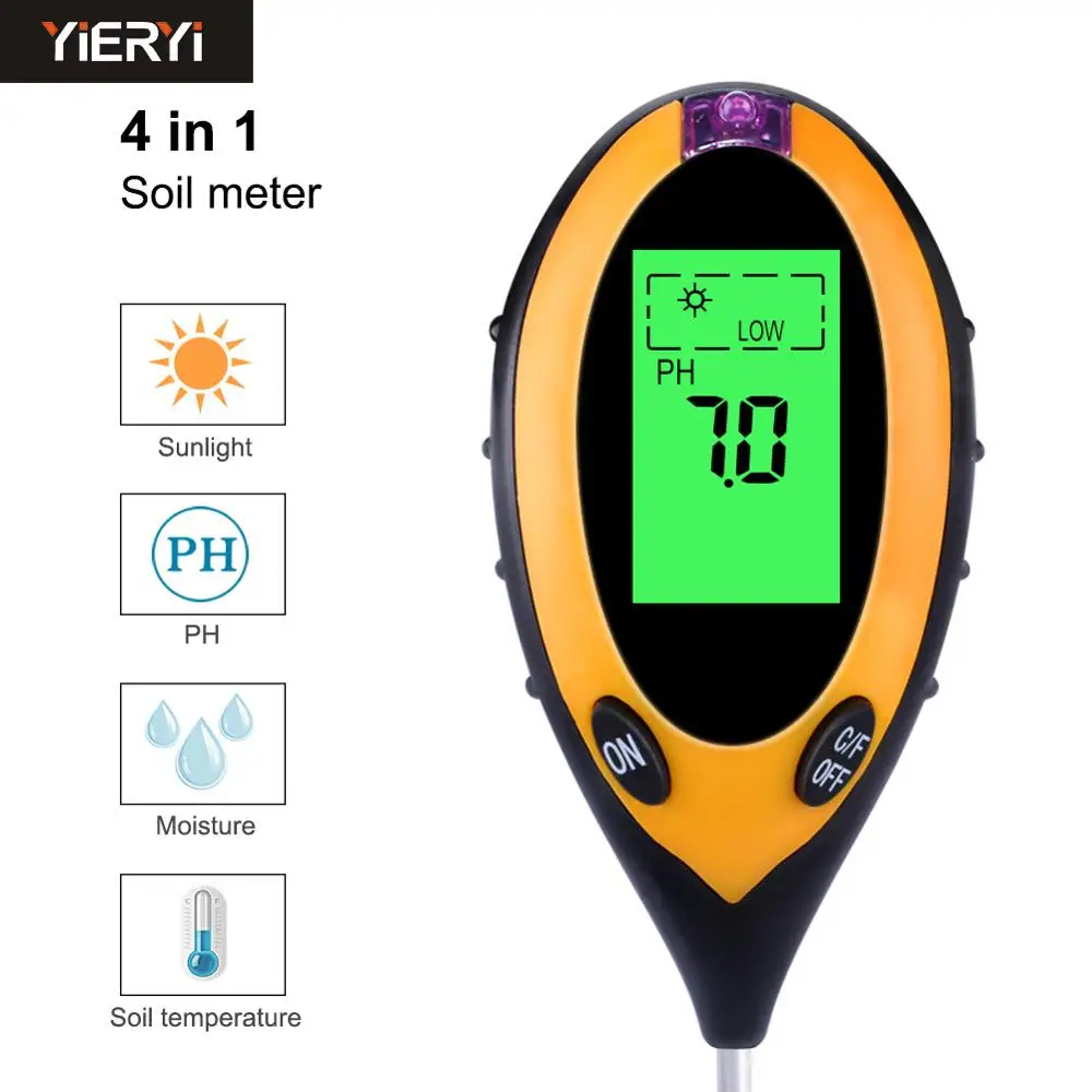Skup 4 in1 roślin ziemi gleby PH miernik wilgotności gleby termometr urządzenie do pomiaru temperatury Tester światła słonecznego do ogrodnictwa rolnictwa