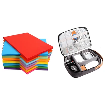 

100Pcs Color Copy Paper 180G A4 Print Copy Paper Transfer Paper & 1Pcs Electronics Organizer Travel Cable Cord Bag