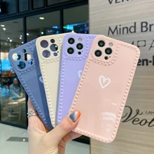 

Lovely Love Solid Color Phone Case For iPhone 11 12 Pro Max XR X XS 6 7 8 Plus phone case soft back cover