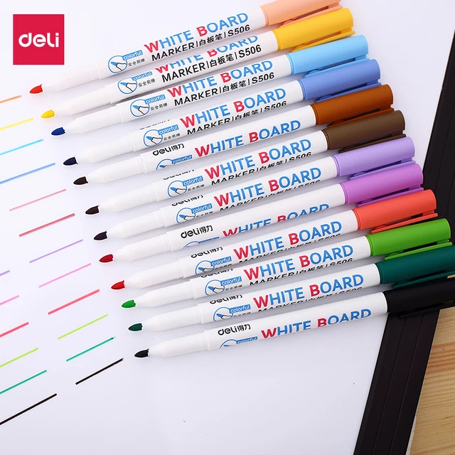 DELI 12 Colors Whiteboard Marker Set Non Toxic Dry Erase Marker Sign Fine  Nib Supply Office