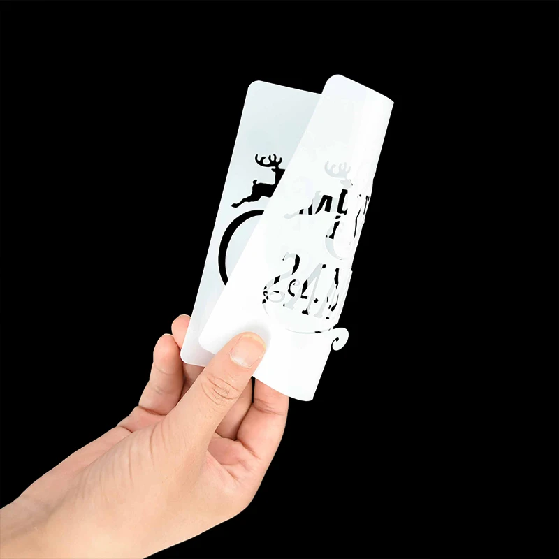 7pcs 13*13cm Christmas Stencils DIY Cake Decorating Moulds Baking Embellishments Stencil Template Mold for Home Kitchen Supplies