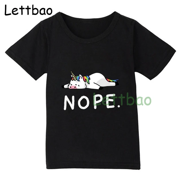 

Nope Unicorn Black Tops Girls Boys Girls Solid T-shirts Kids Short Sleeves Cotton T Shirt Children Summer Tees Baby for 3-9 Year