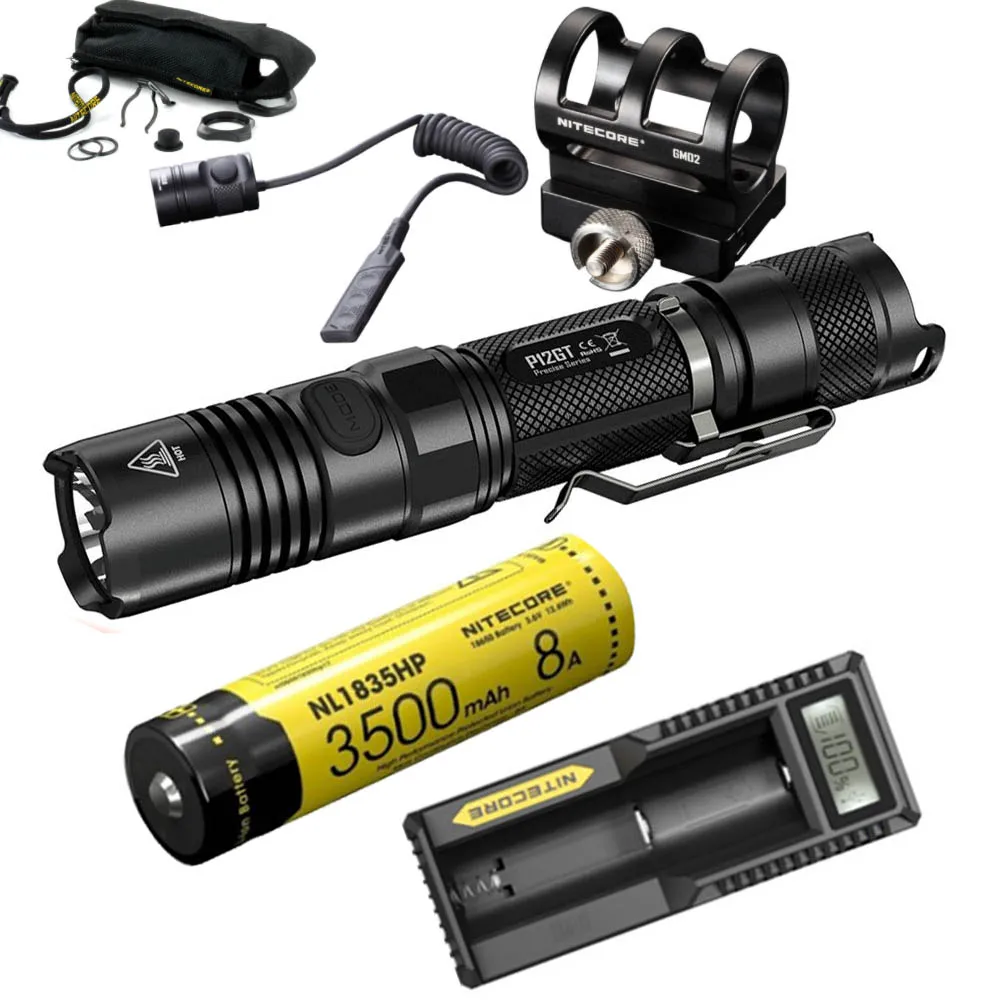 NITECORE P12GT тактический фонарь CREE XP-L HI V3 светодиодный Макс 1000 люмен дальность луча 320 м ручной фонарь+ GM02+ RSW1