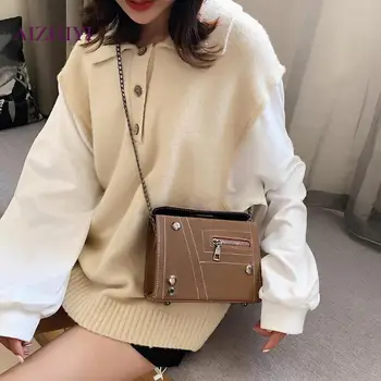 

Ladies Square Fashion PU Leather Chain Flap Messenger Sling Bags Female Solid Color Casual Women Retro Shoulder Handbag
