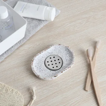 

Creative Oval Hand Wash Facial Soap Storage Tray Drain Dish Shelf Terrazzo Soap Box Holder Home Hotel Bathroom Accessories