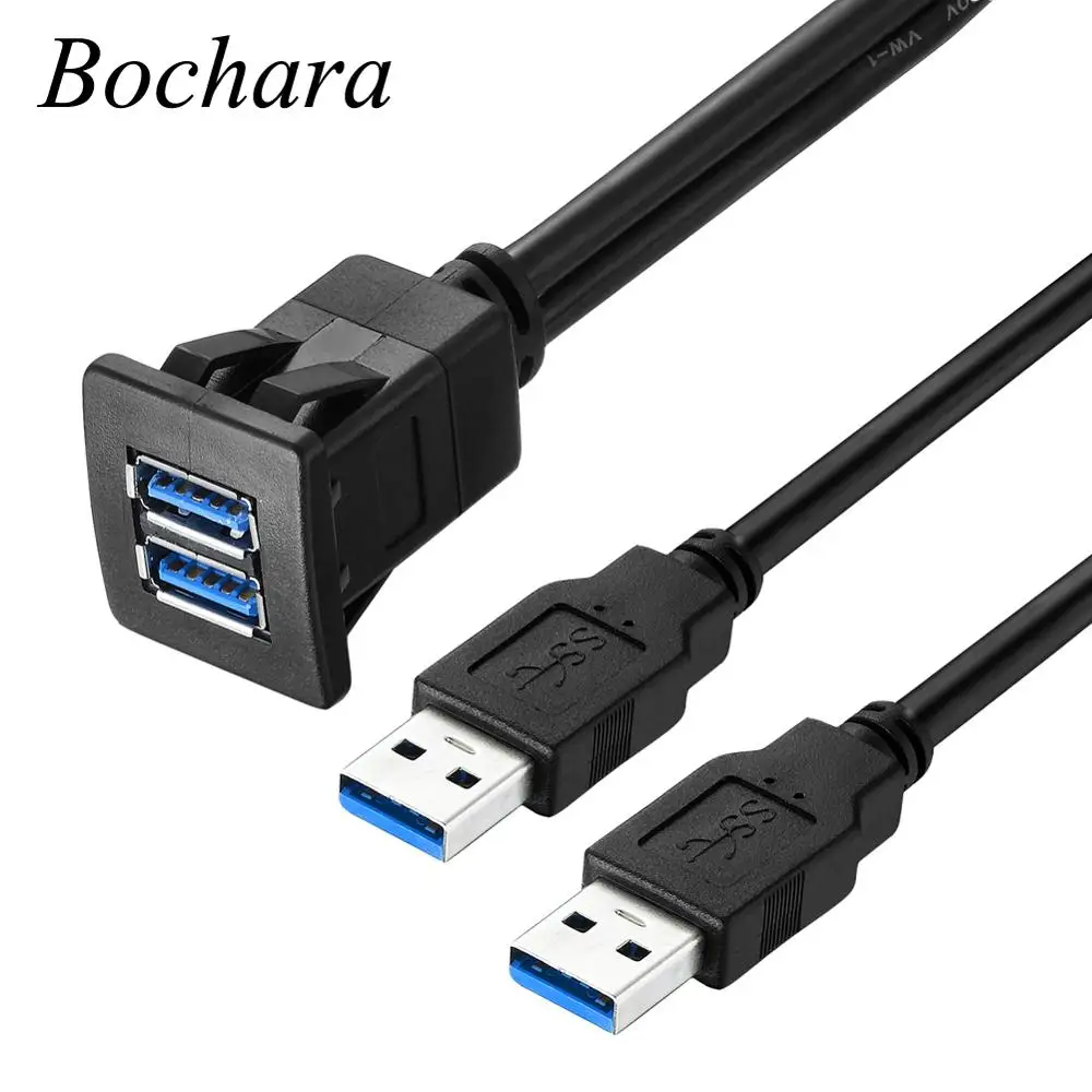 Shielded Dashboard-Cable Motorcycle Bochara Dual-Usb3.0 Male-To-Female USB2.0 Flush
