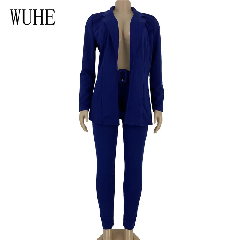 WUHE Vintage Autumn Winter Work Pant Suits OL 2 Pieces Sets Notched Blazer Jacket& Pant Trousers Suit for Women Set Office Wear