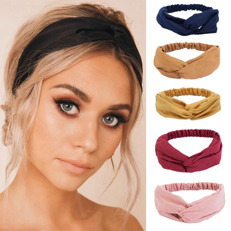 2020 Fashion Women Hair Bands Solid Color Suede Headbands Vintage Cross Turban Bandage Bandanas