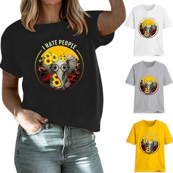 

Summer New Fashion Women's Casual Short Sleeve Letter Sunflower Printed shirts Blouse Tops Free Ship рубашка женская Z4