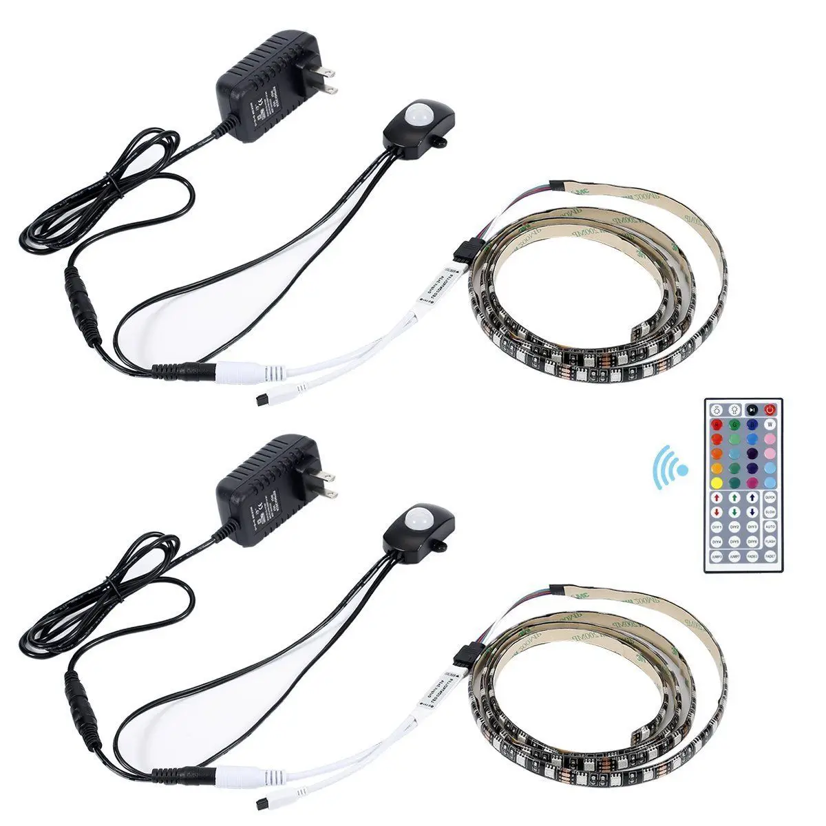 PIR Motion Sensor LED Strip LIGHT Under Cabinet Lights 5050 SMD rgb Flexible Under Bed 44key Stairs Bedroom Washroom Night