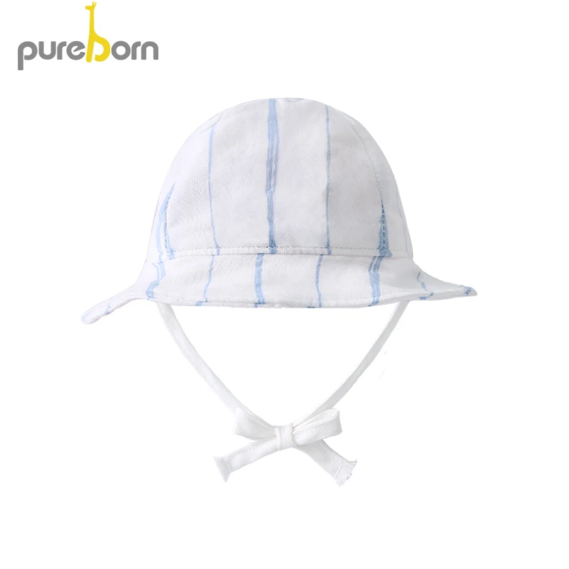 Pureborn, детский солнцезащитный козырек, унисекс, для малышей, Пляжная Панама, хлопковая мультяшная Детская кепка, аксессуары для новорожденных, лето, весна - Цвет: striped blue