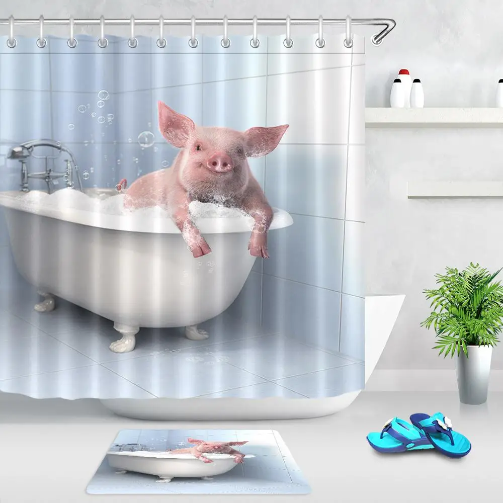 Animals Piggy Shower Curtain Cute Pig Bathtub Bathe Pattern Bath
