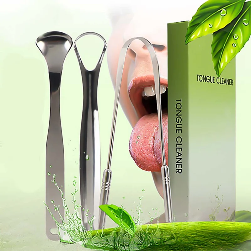 

2 PcsTongue Scraper Stainless Steel Oral Tongue Cleaner Brush Fresh Breath Cleaning Coated Tongue Toothbrush Oral Hygiene Care