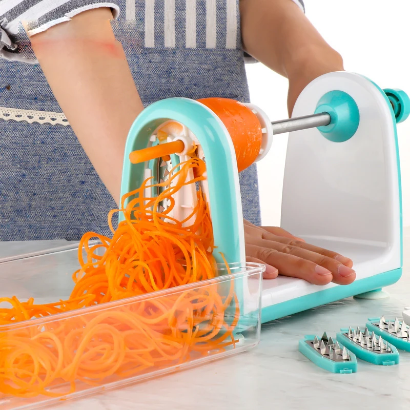 Kaufen 5 klingen Gemüse Spiralizer Slicer Slicer Spaghetti Maker mit Lebensmittel Behälter für Zucchini Nudeln Küche Werkzeuge