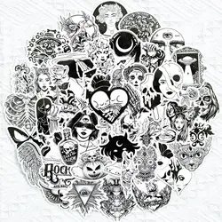 50 PCS Black And White Gothic Horror Series Sticker  Phone Guitar Laptop Helmet Automobile Water Cup Stationery Decorate Sticker