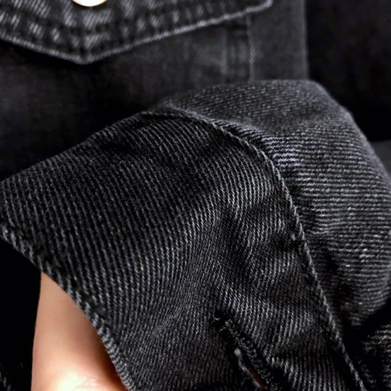 Best  Korean Jeans Jackets and Coats for Women 2019 Black Denim Jacket Button Turn-Down Collar Ladies Jac