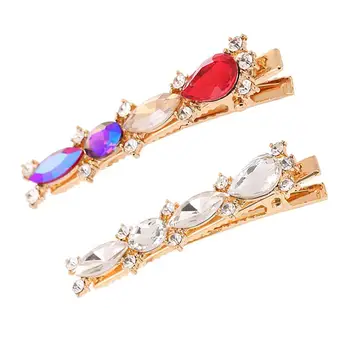 

2pcs Long Duckbill Clips Simple Rhinestone Inlaid Bobby Pins Elegant (Coloured Rhinestone and White Rhinestone)