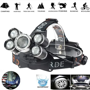 

LED Headlamp Rechargeable T6 L2 V6 R5 4 Modes Headlight Lamps 8000 Lumens Flashlight Zoomable Waterproof for Camping Fishing